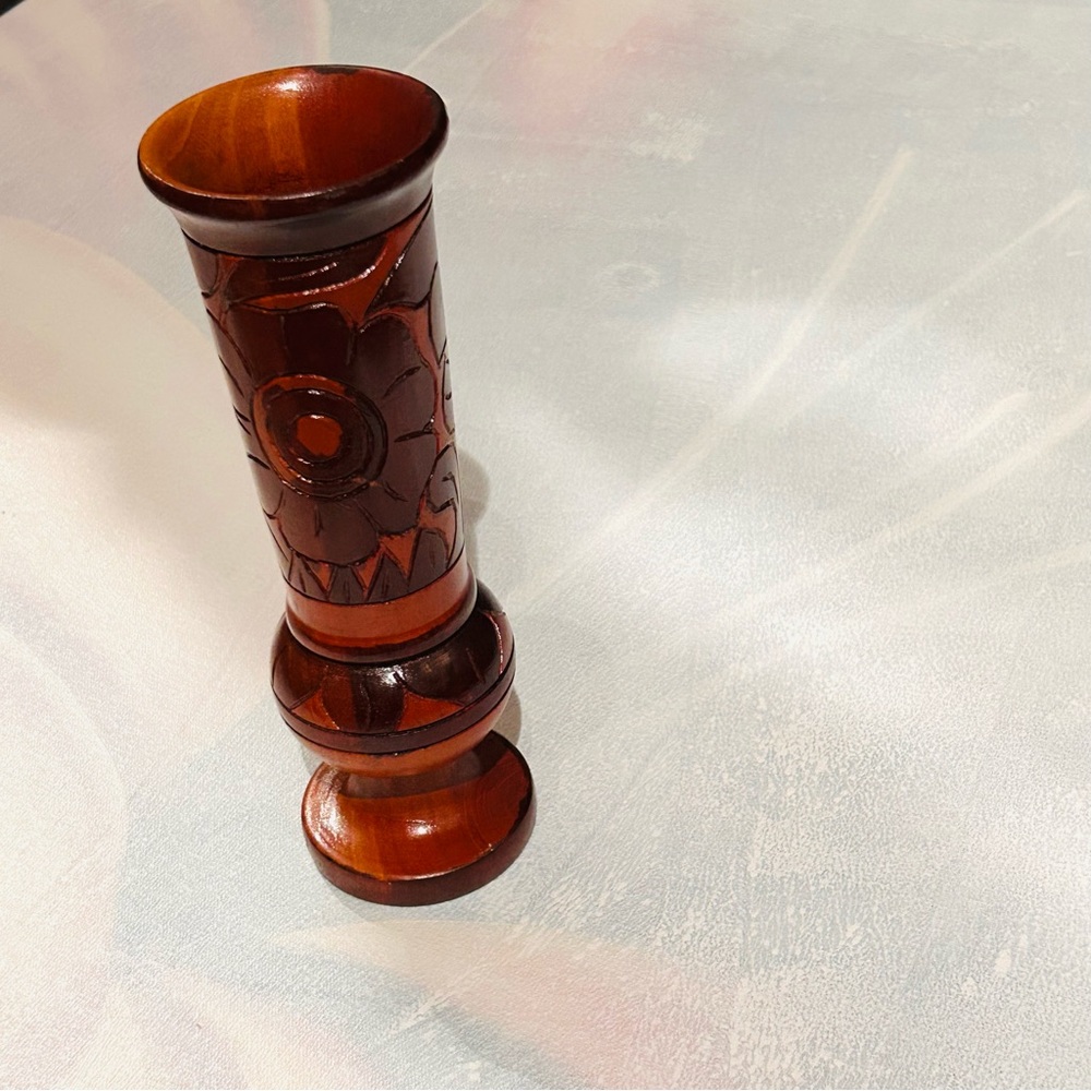 Vintage Mid Century Polynesian Tiki Wood Folk Art Vase
